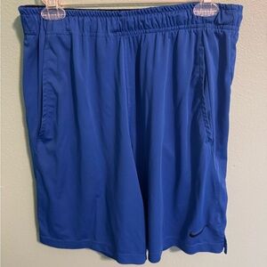 Nike Men’s Blue Athletic Shorts with Black Swoosh